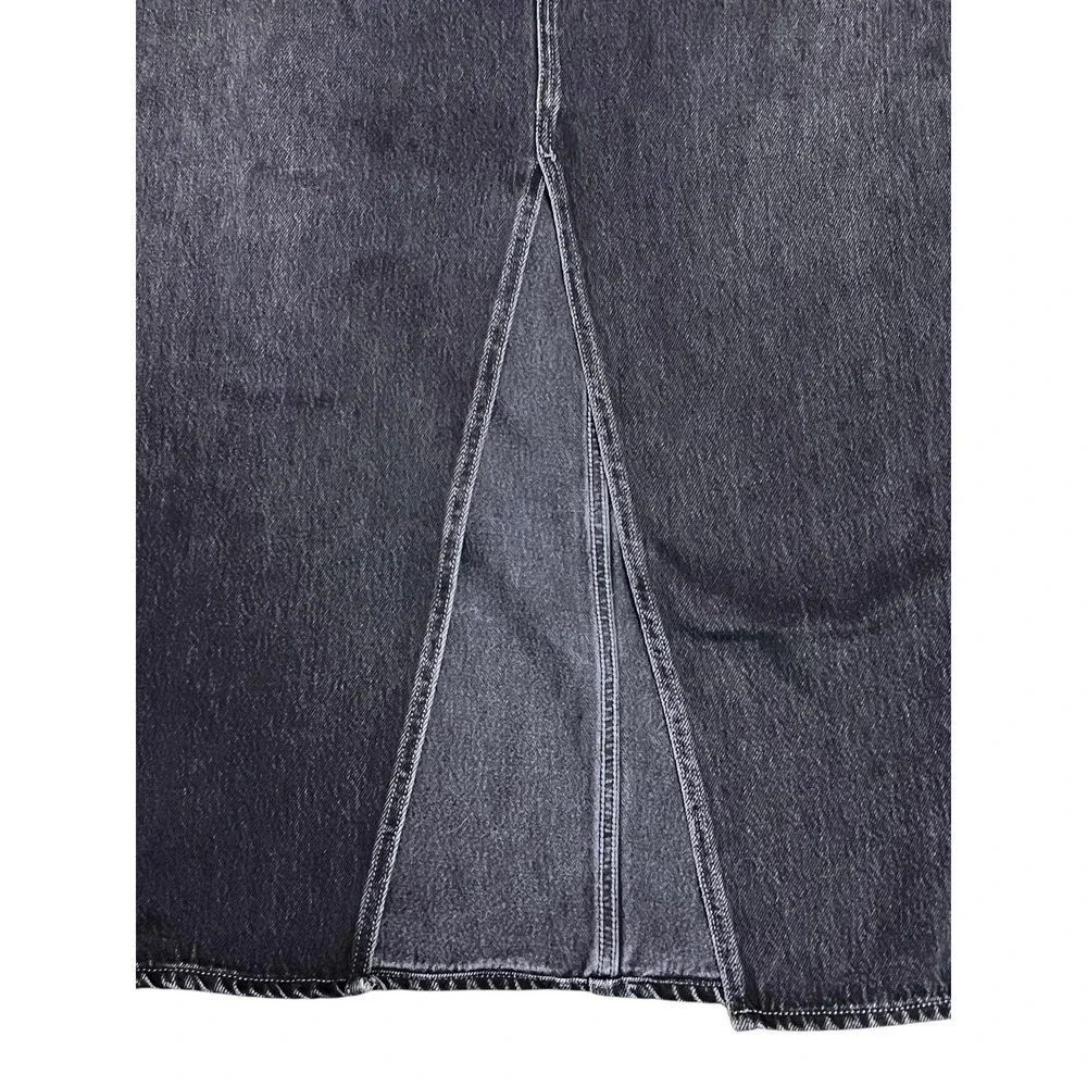 Old Navy Skirt Womens 24 Washed Black Mid-Rise Drapey Denim Column Slit‎ Raw Hem